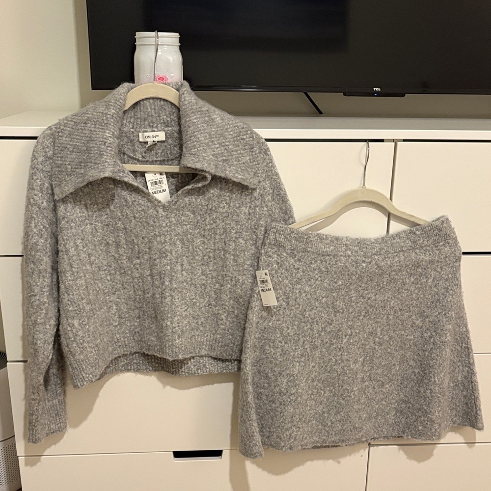 “ON 34th” Gray Sweater and Skirt Set